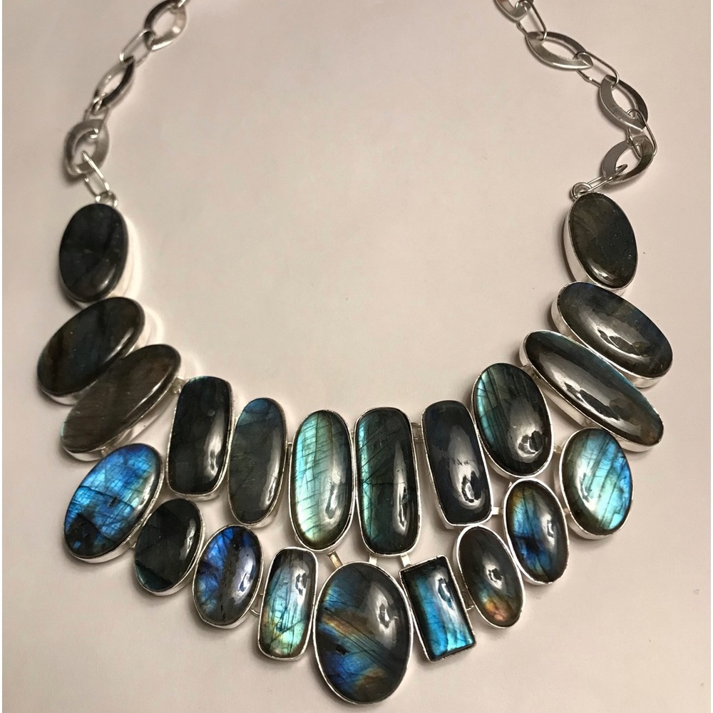 Labradorite Stamped Solid 925 Sterling Silver Necklace